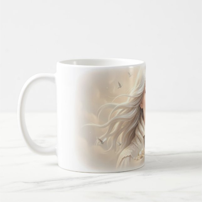 Mug Château de femme rêveuse Escalier Perles Colombes  (Gauche)
