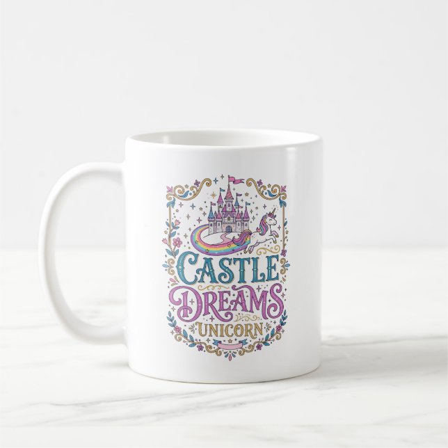 Mug Château de licorne Rêves Licorne Fond blanc Pri (Gauche)