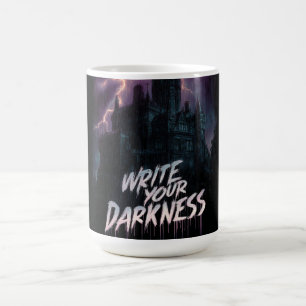 Mug Château gothique hanté sous orage avec texte
