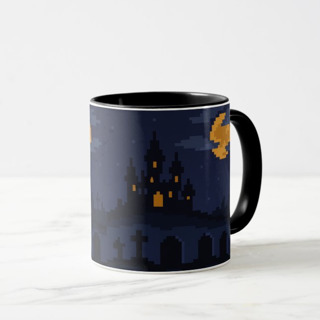 Mug Château hanté rétro 8 bits (Devant droit)