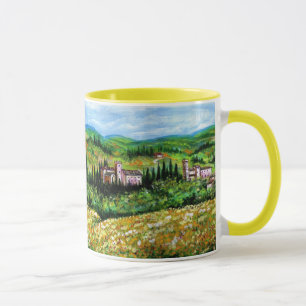 MUG CHÂTEAUX EN CHIANTI PAYSAGE, CHAMPS DE FLEURS JAUN