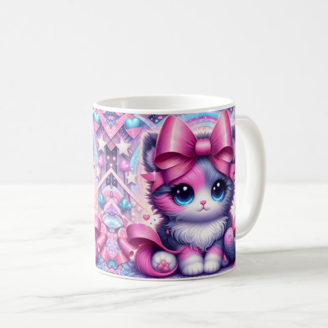Mug Chaton Anime Ruban Rose (Devant droit)