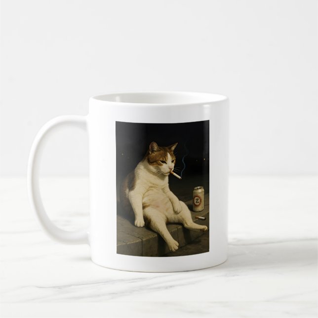 Mug Chaton Cigarette Drôle Chat Qui Fume Mème Générati (Gauche)