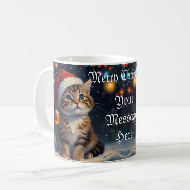 Mug Chaton de Noël festif avec chapeau de Père Noël (Devant gauche)