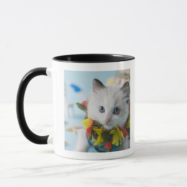 Mug Chaton de poupée de chiffon et vacances d'été (Gauche)