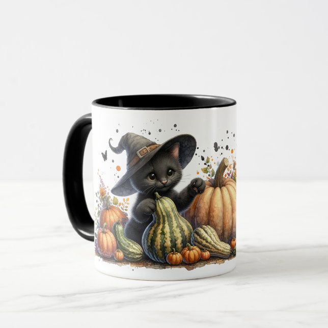 Mug Chaton de sorcière noire Halloween W/ Gourds Citro (Devant gauche)
