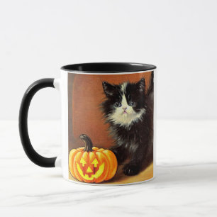 Mug Chaton d'Halloween noir et blanc vintage