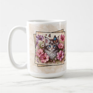 Mug Chaton Gris Floral