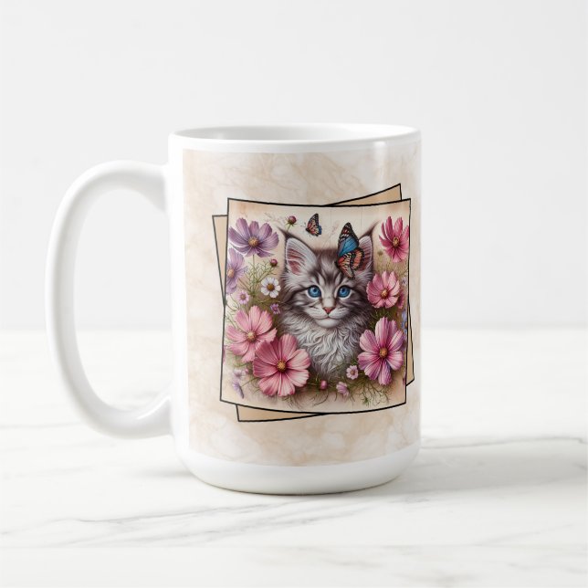 Mug Chaton Gris Floral (Gauche)