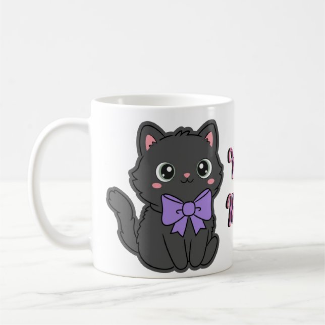 Mug Chaton Gris Mignon Kawaii avec Grand Nœud Viol (Gauche)