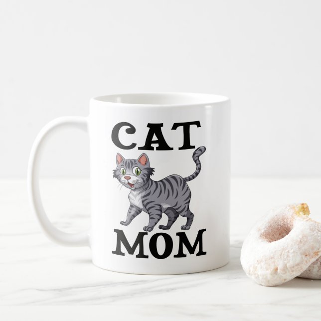 Mug Chaton gris tabby cadeau drôle Kitty Chat de dessi (Avec donut)