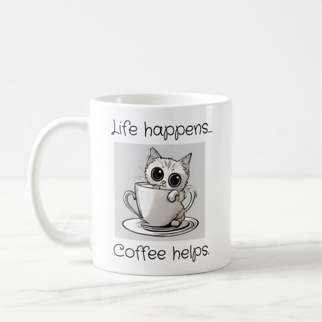Mug Chaton Mignon La Vie Arrive Le Café Aide (Gauche)