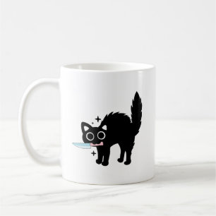Mug Chaton noir drôle Danger, joli chat tenant un cout