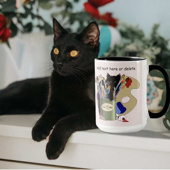 Mug Chaton noir Pinceau Pot de peinture Artiste Chat R (Créateur téléchargé)