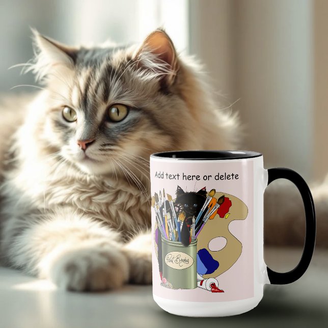 Mug Chaton noir Pinceau Pot de peinture Artiste Chat R (Créateur téléchargé)