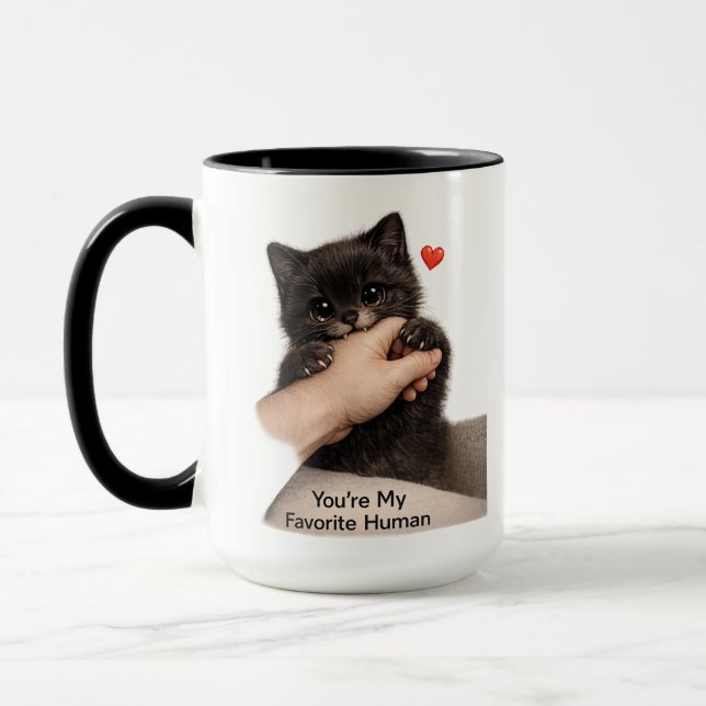 Mug Chaton Noir "Vous êtes Mon Humain Préféré" (Gauche)