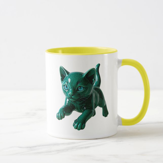Mug chaton porcelaine craquelée 3D. (Droite)
