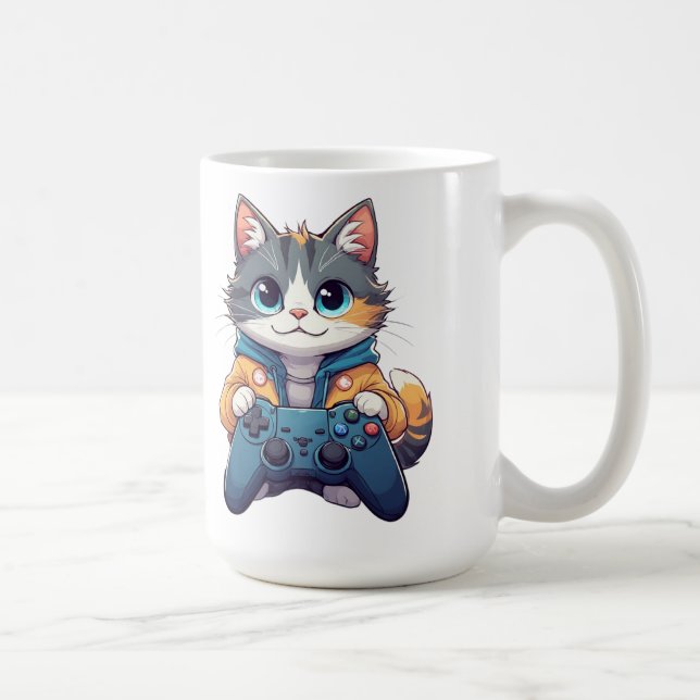 Mug Chaton tenant une manette de jeu et souriant Chat  (Droite)