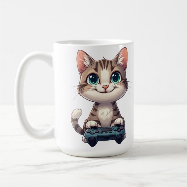 Mug Chaton tenant une manette de jeu souriant Chat jou (Gauche)