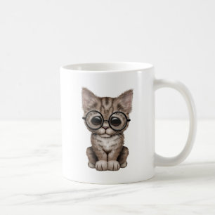 Mug Chaton tigré Brown mignon avec des verres d'oeil