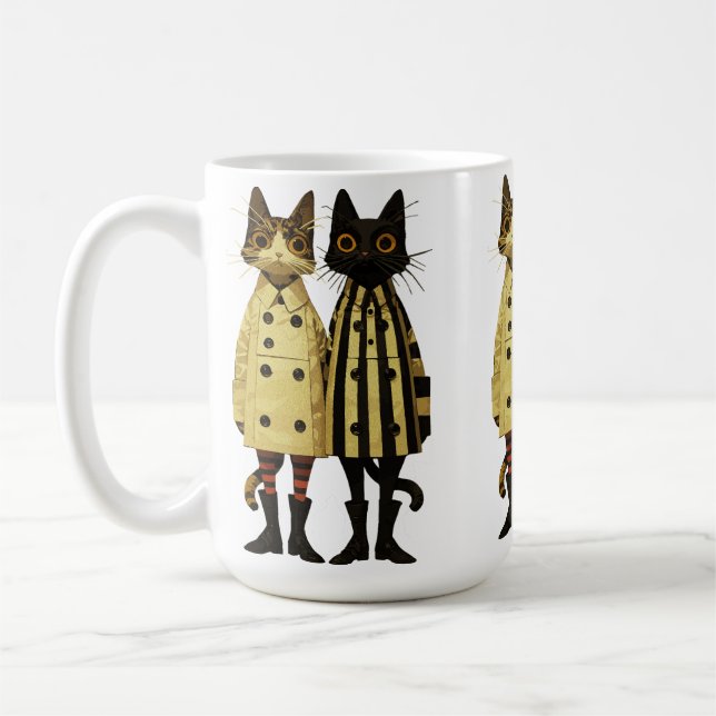 Mug Chatons à la Mode – Chat Excentrique en Manteaux e (Gauche)
