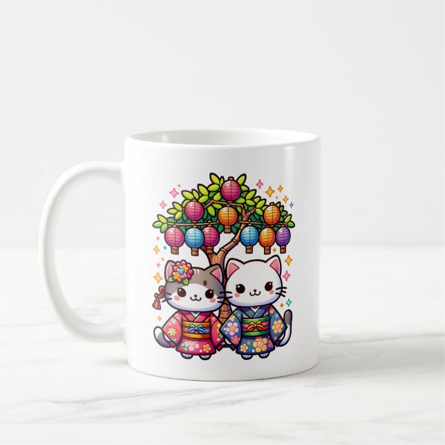 Mug Chatons de Tanabata en kimonos (Gauche)