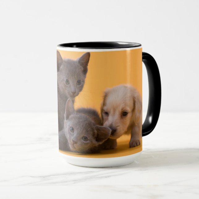 Mug Chatons et chiots bleus russes de teckel (Devant droit)