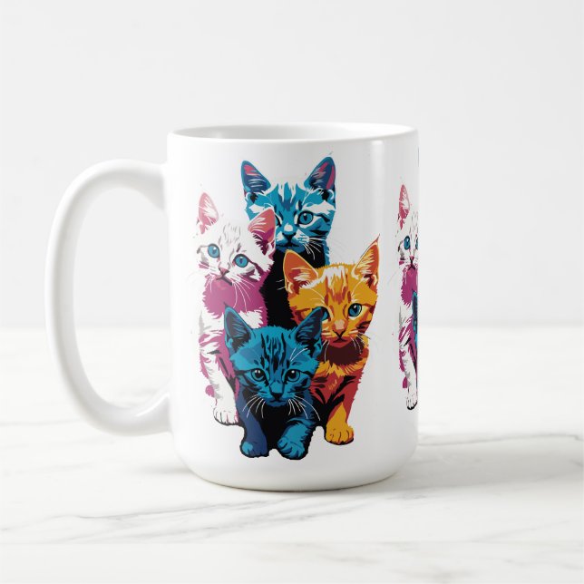 Mug Chatons Vibrants dans le Style de l'Art Pop (Gauche)
