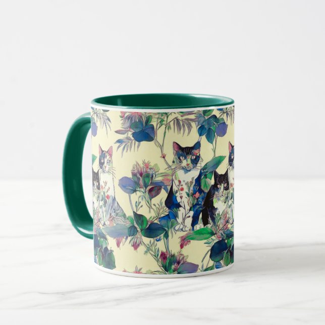 Mug Chats à l'aquarelle dans un jardin (Devant gauche)