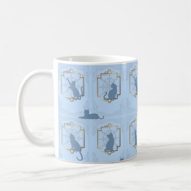 Mug Chats Art Déco Élégants - Bleu (Gauche)