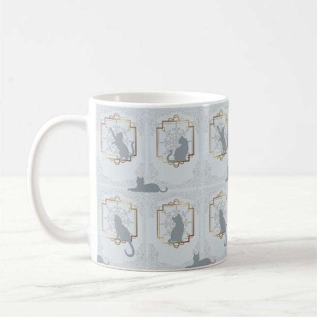 Mug Chats Art Déco Élégants - Gris Clair (Gauche)