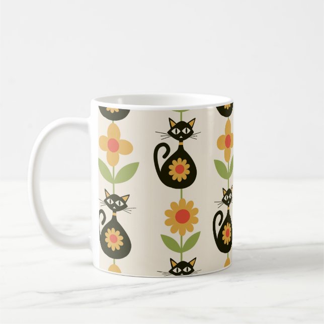 Mug Chats atomiques de milieu de siècle avec des fleur (Gauche)