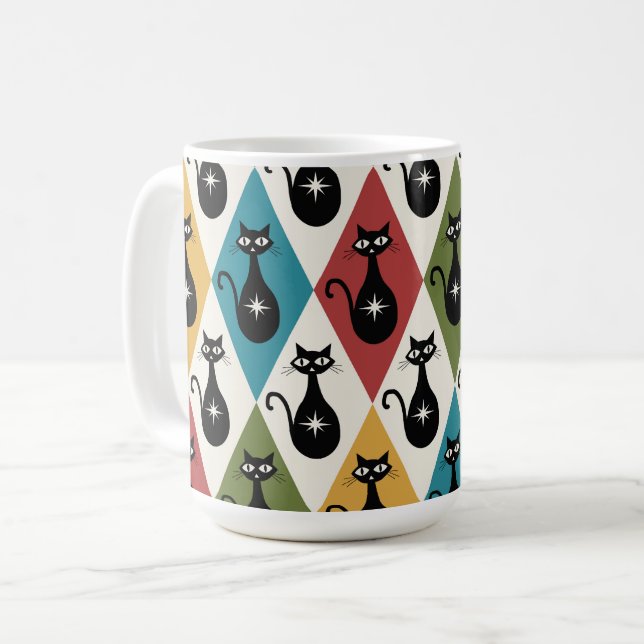 Mug Chats atomiques de milieu de siècle sur des diaman (Devant gauche)