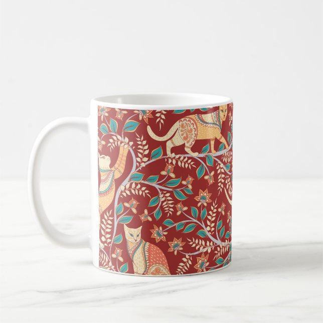 Mug Chats avec ornements, branches avec fleurs et feui (Gauche)