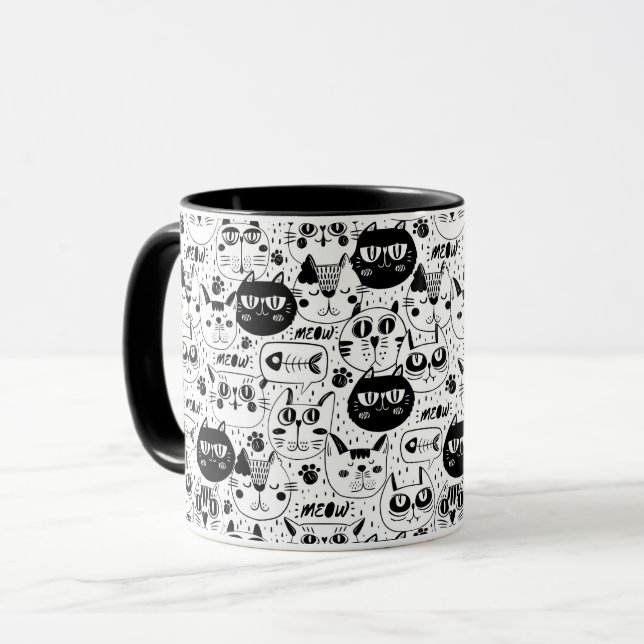 Mug Chats blancs noirs face motif (Devant gauche)