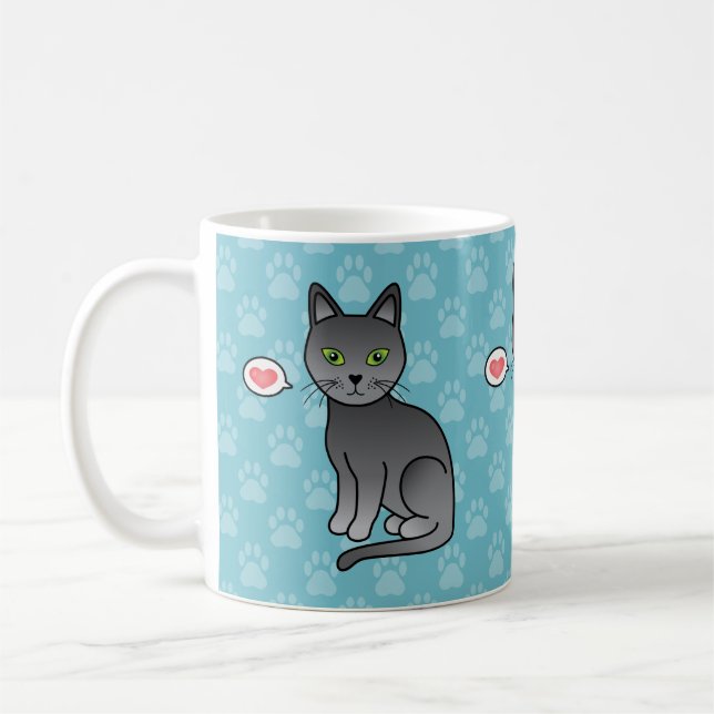 Mug Chats Bleus Russes Avec des Cœurs sur Fond Bleu (Gauche)