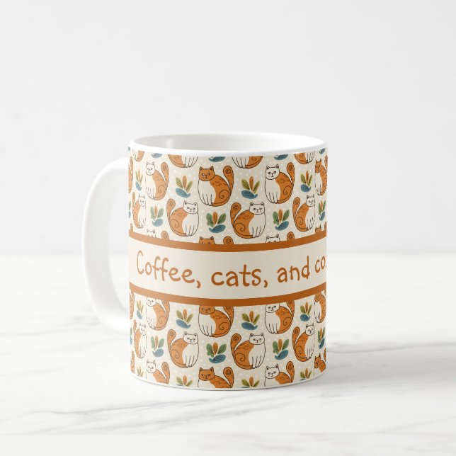 Mug Chats Café et Matins Cosy Style d'Art Naïf (Devant gauche)