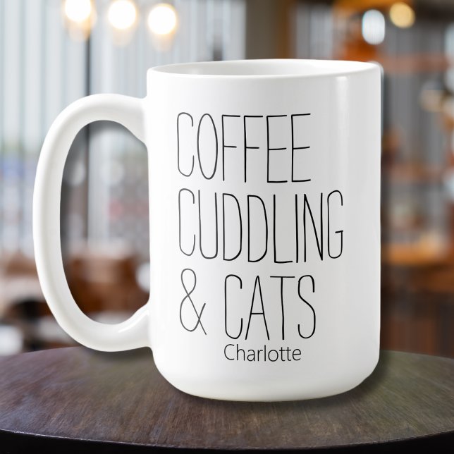 Mug Chats câlins au café Création de nom modifiable (Créateur téléchargé)