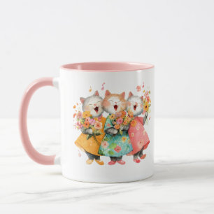 Mug Chats chantants tenant des bouquets