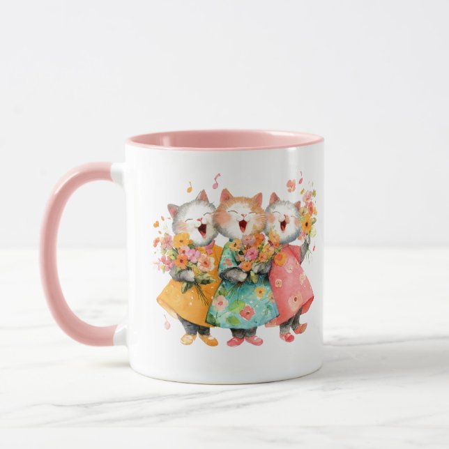 Mug Chats chantants tenant des bouquets (Gauche)