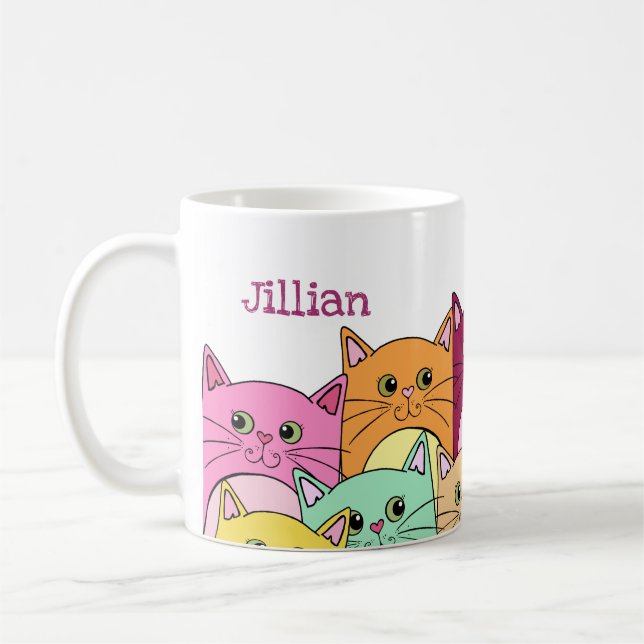 Mug Chats colorés mignons Personnalisés (Gauche)