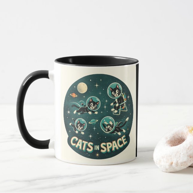 Mug Chats dans l'espace UFO humour drôle kitty (Avec donut)