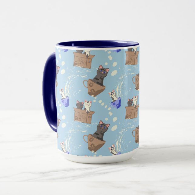 Mug Chats dans une boîte et gouttes de lait sur fond b (Devant gauche)