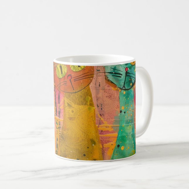 Mug Chats d'aquarelle de Boho - Art de la féline terre (Devant droit)