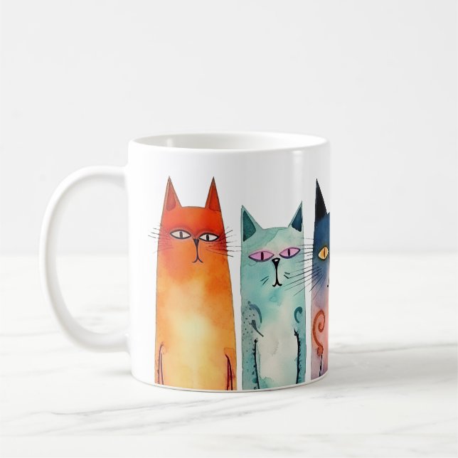 Mug Chats d'aquarelle orange rose rose bleu Turquoise (Gauche)