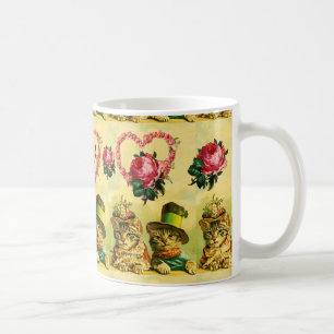 MUG CHATS DE JOUR DE LA VALENTINE AVEC COEUR ROSE ROSE