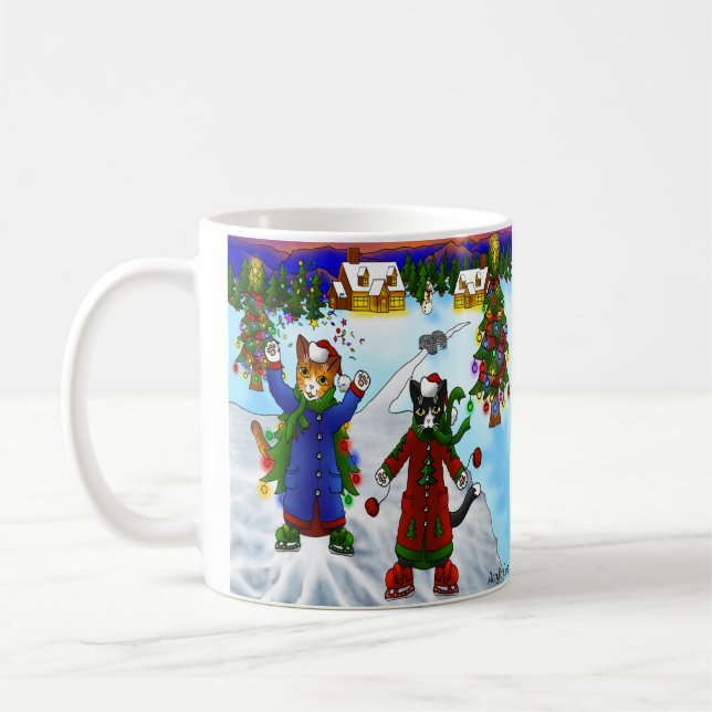 Mug Chats de patinage sur glace de Noël V2 (Gauche)