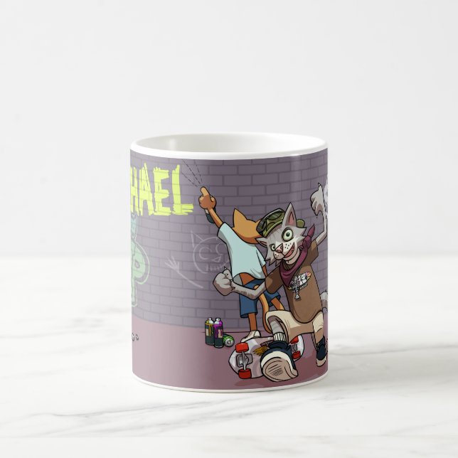 Mug Chats drôles d'allée ajoutent le nom Graffiti de s (Centre)