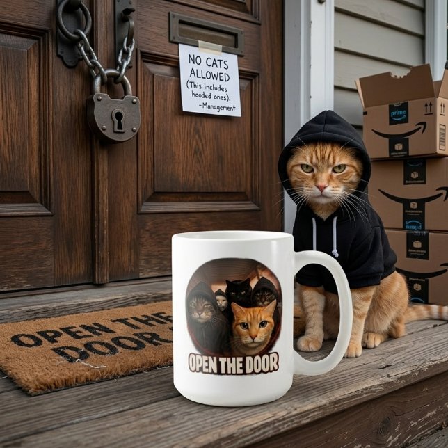 Mug Chats drôles en capuches ouvrent la porte (Créateur téléchargé)