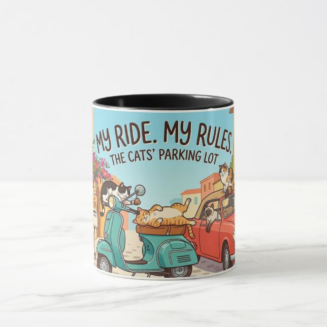Mug Chats drôles sur l'illustration de dessin animé de (Centre)